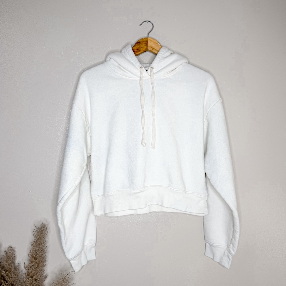 J. Crew | Cropped Relaxed‎ Fit Cream Hooded Sweatshirt